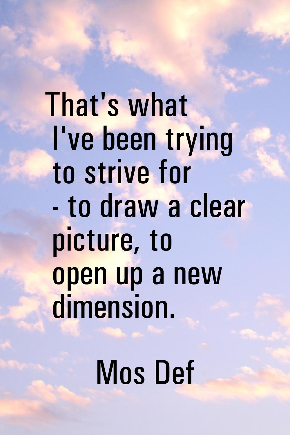 That's what I've been trying to strive for - to draw a clear picture, to open up a new dimension.