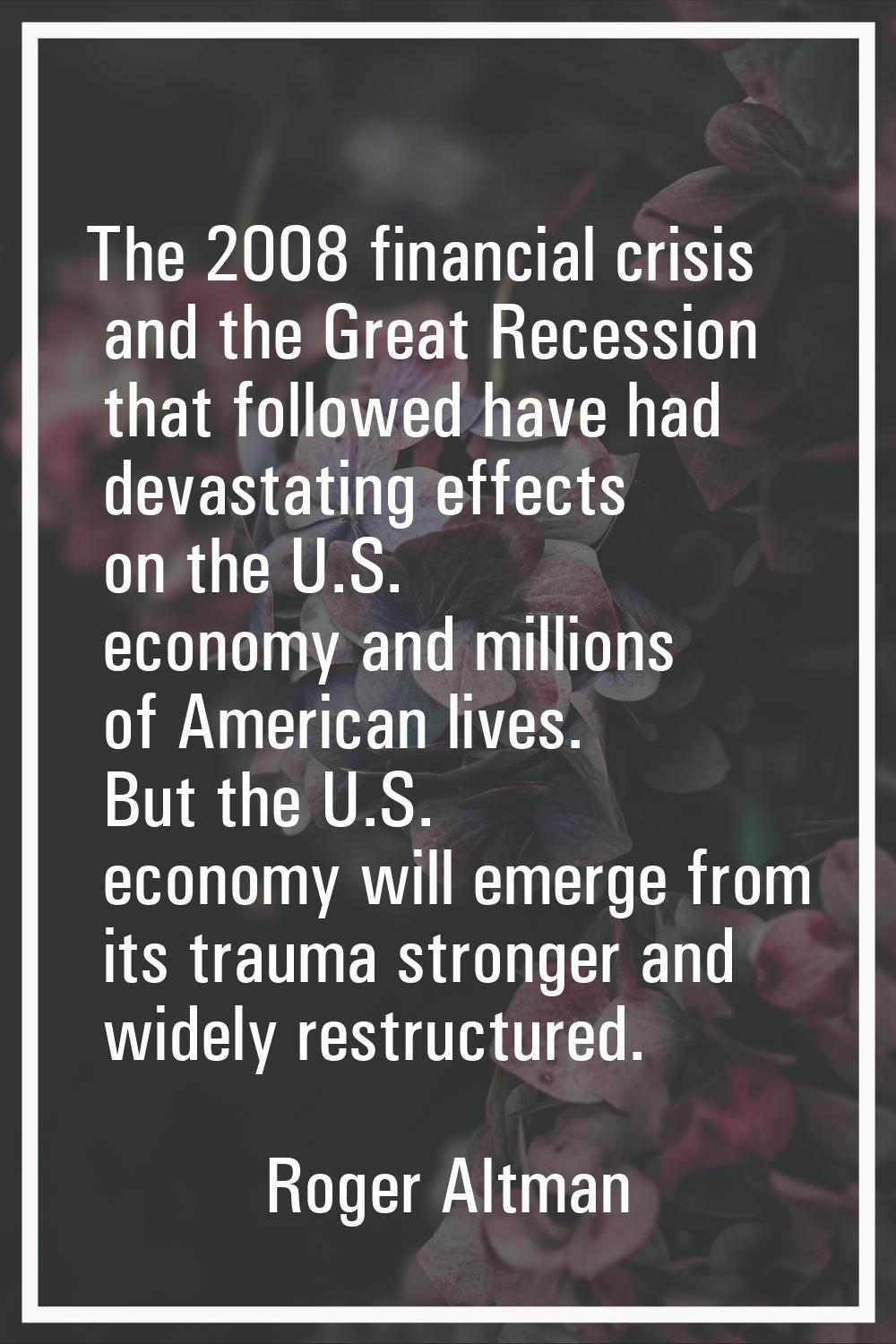 The 2008 financial crisis and the Great Recession that followed have had devastating effects on the