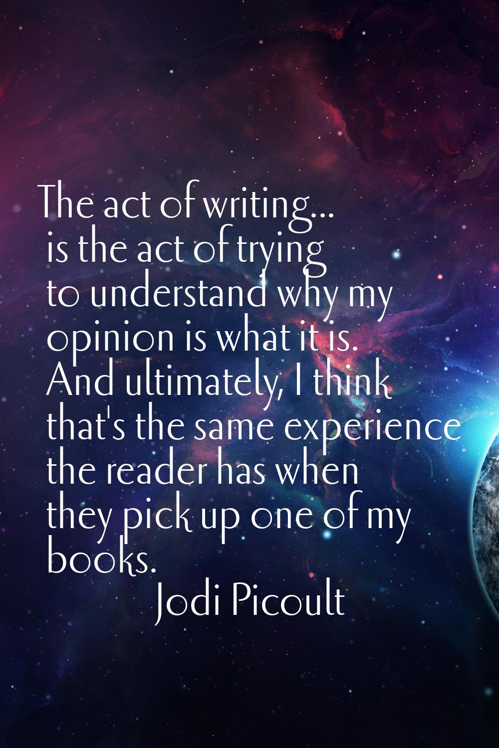 The act of writing... is the act of trying to understand why my opinion is what it is. And ultimate