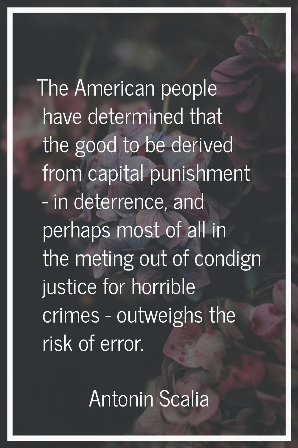 The American people have determined that the good to be derived from capital punishment - in deterr