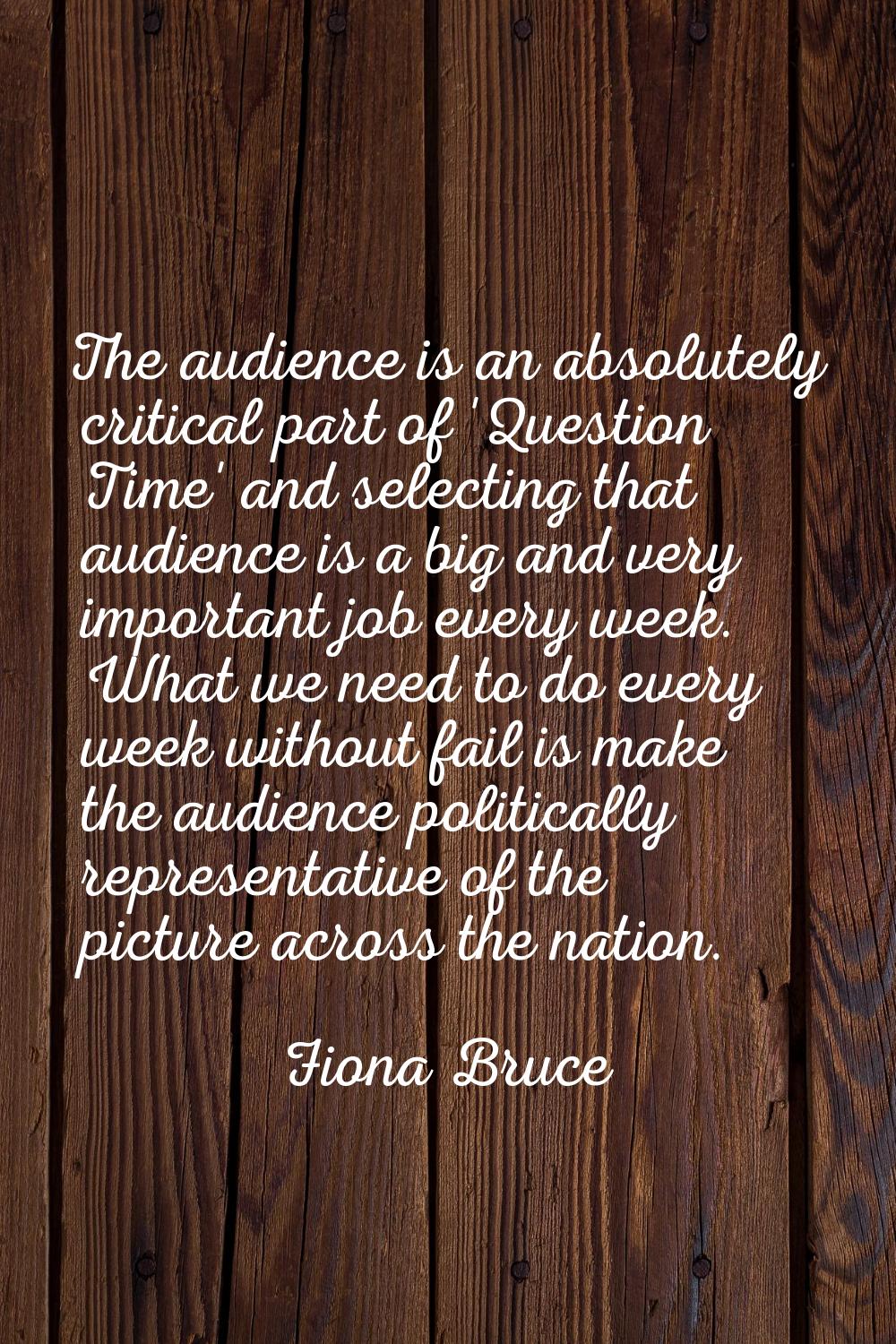 The audience is an absolutely critical part of 'Question Time' and selecting that audience is a big