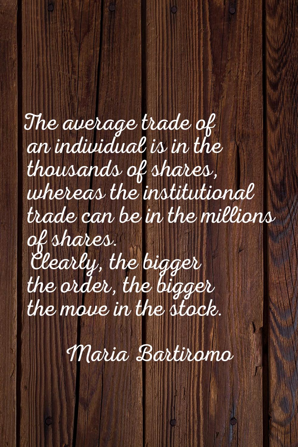 The average trade of an individual is in the thousands of shares, whereas the institutional trade c