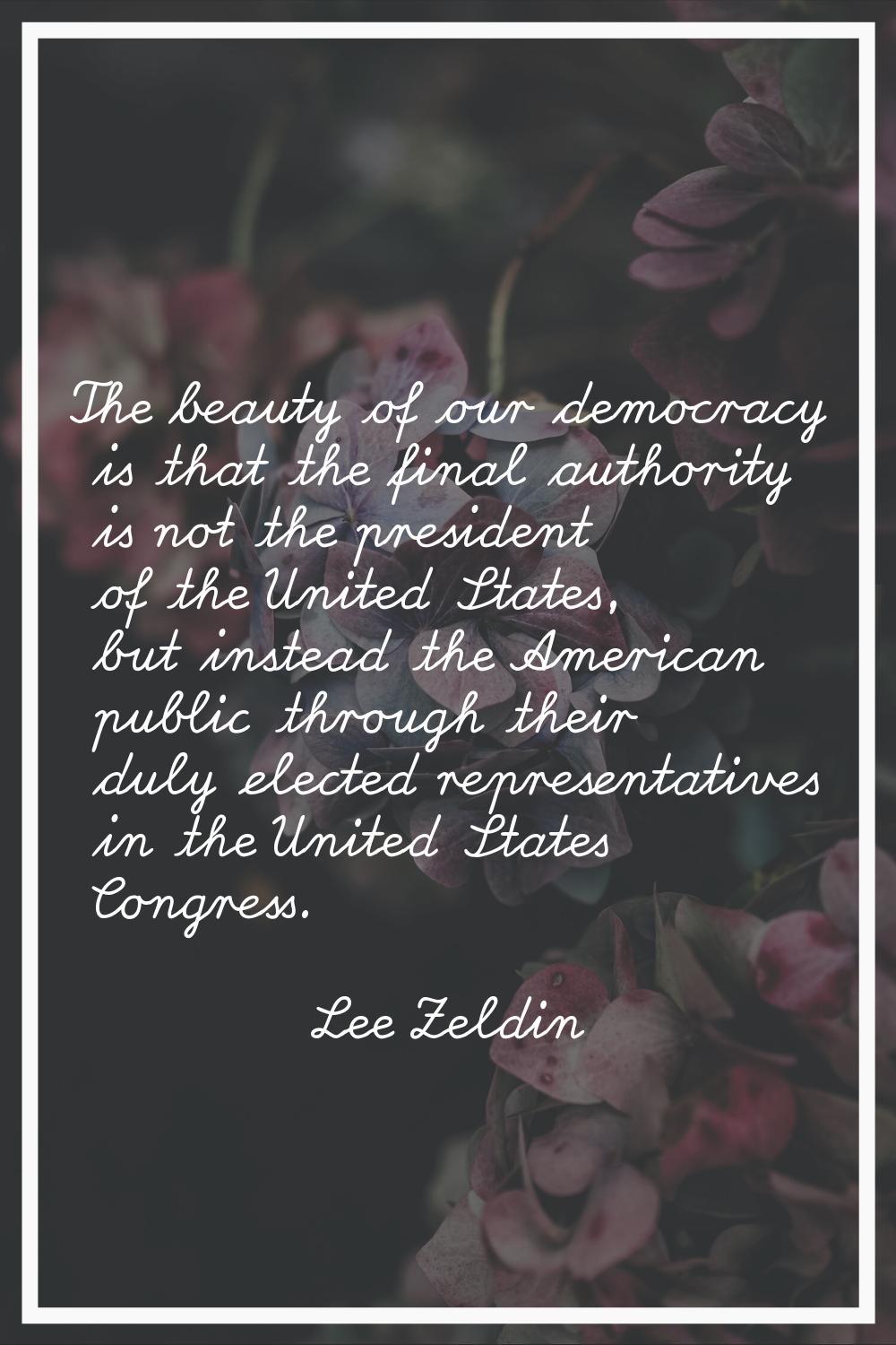 The beauty of our democracy is that the final authority is not the president of the United States, 