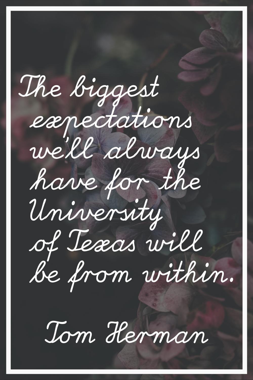 The biggest expectations we'll always have for the University of Texas will be from within.