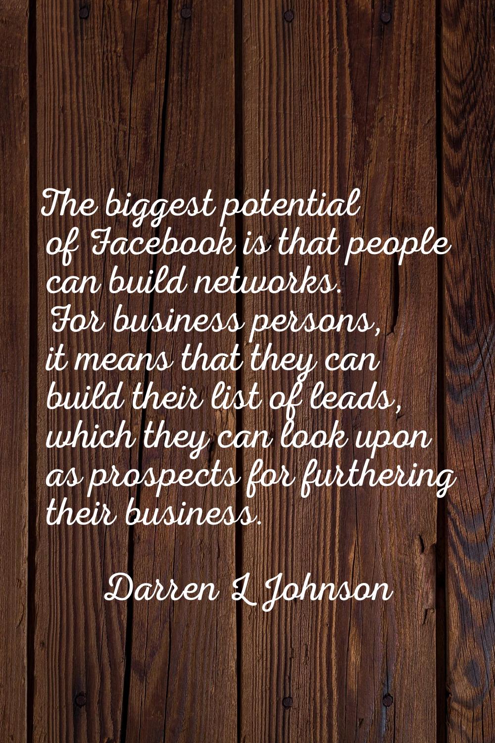 The biggest potential of Facebook is that people can build networks. For business persons, it means