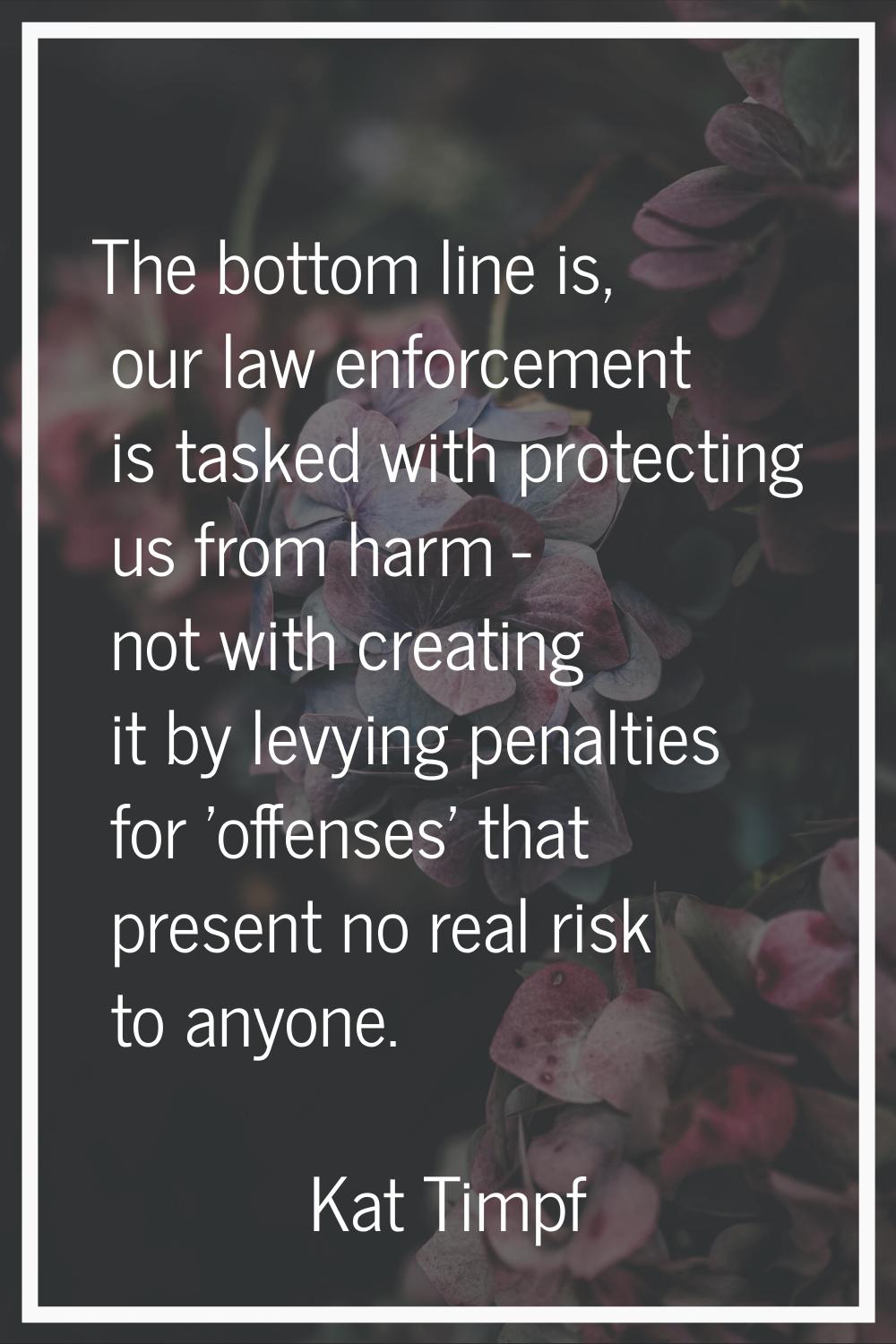 The bottom line is, our law enforcement is tasked with protecting us from harm - not with creating 