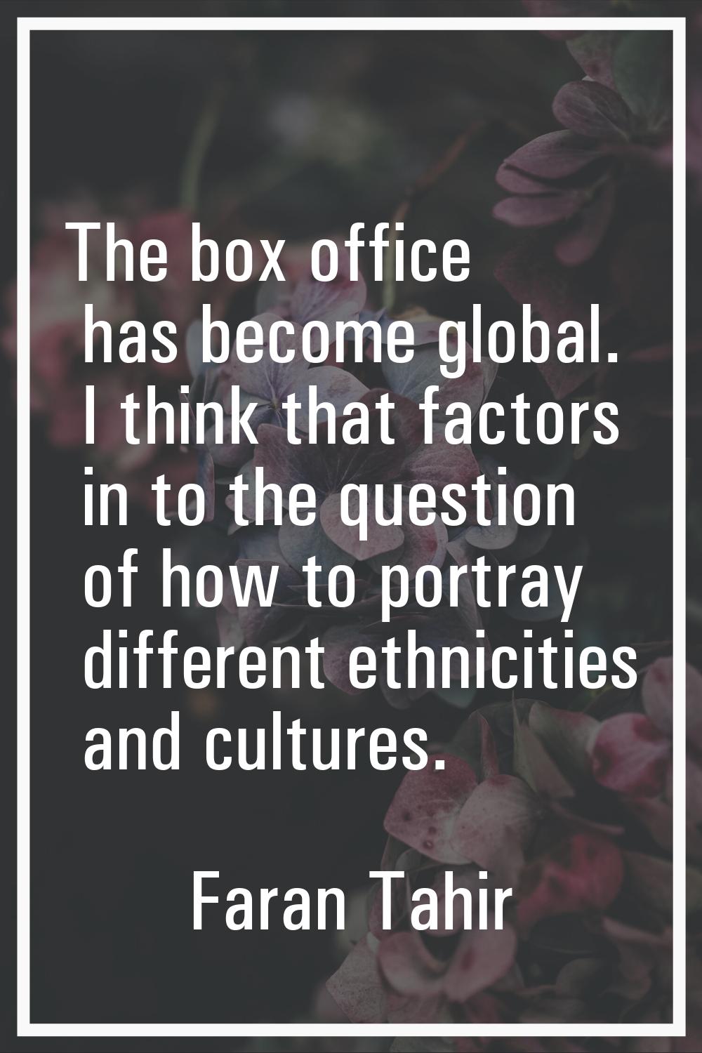The box office has become global. I think that factors in to the question of how to portray differe