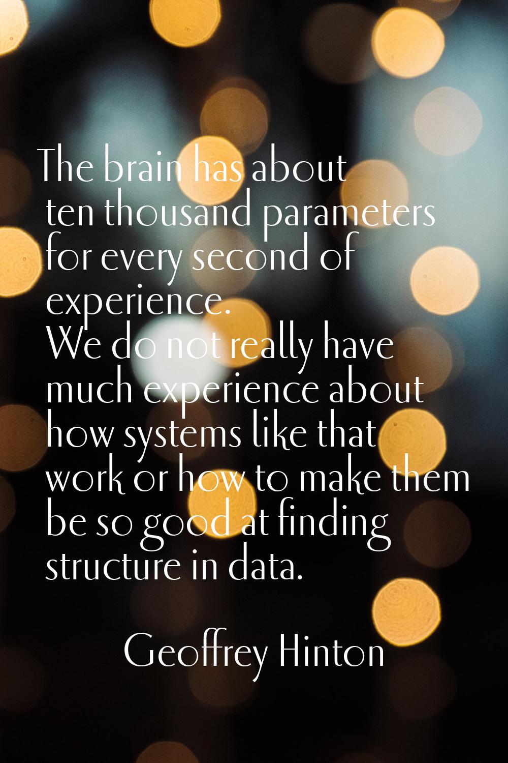 The brain has about ten thousand parameters for every second of experience. We do not really have m