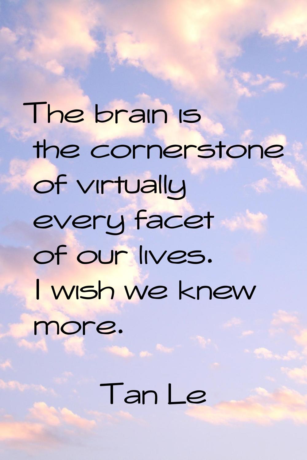 The brain is the cornerstone of virtually every facet of our lives. I wish we knew more.