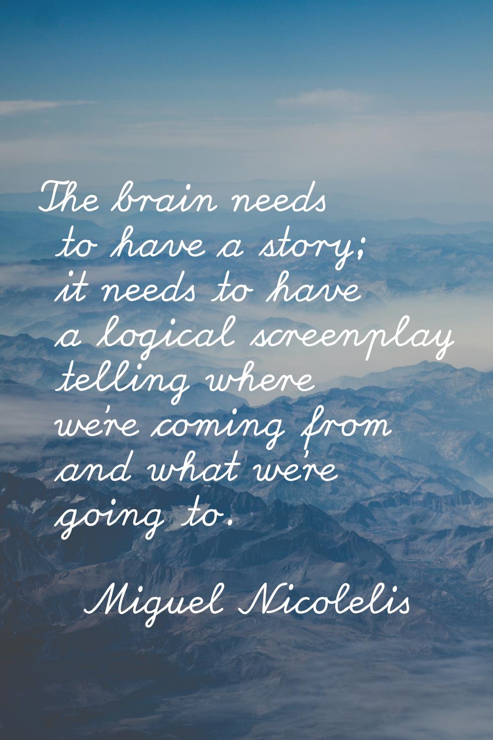 The brain needs to have a story; it needs to have a logical screenplay telling where we're coming f