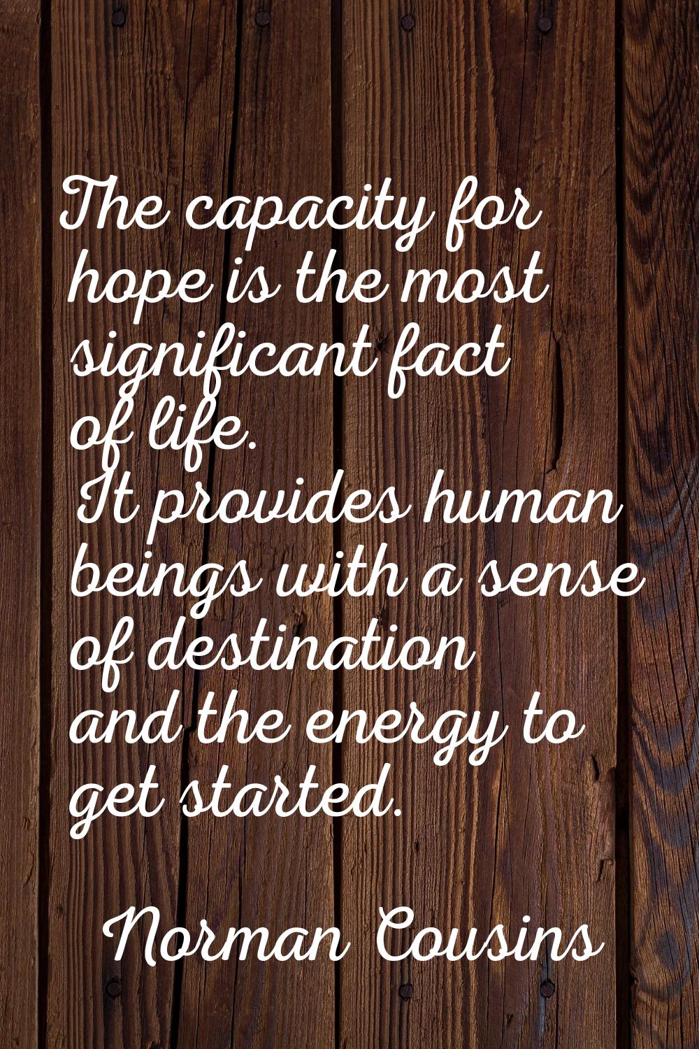 The capacity for hope is the most significant fact of life. It provides human beings with a sense o