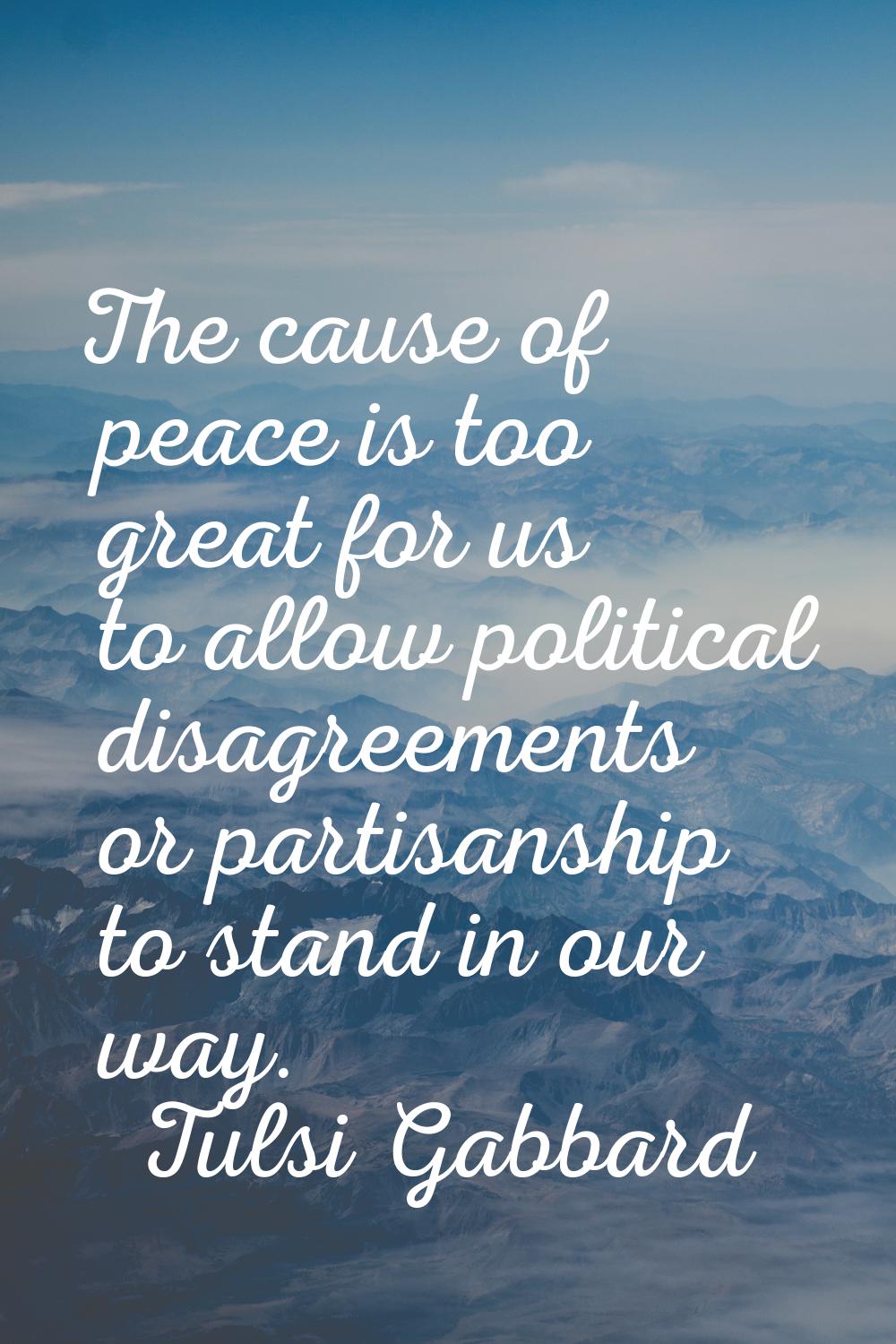 The cause of peace is too great for us to allow political disagreements or partisanship to stand in