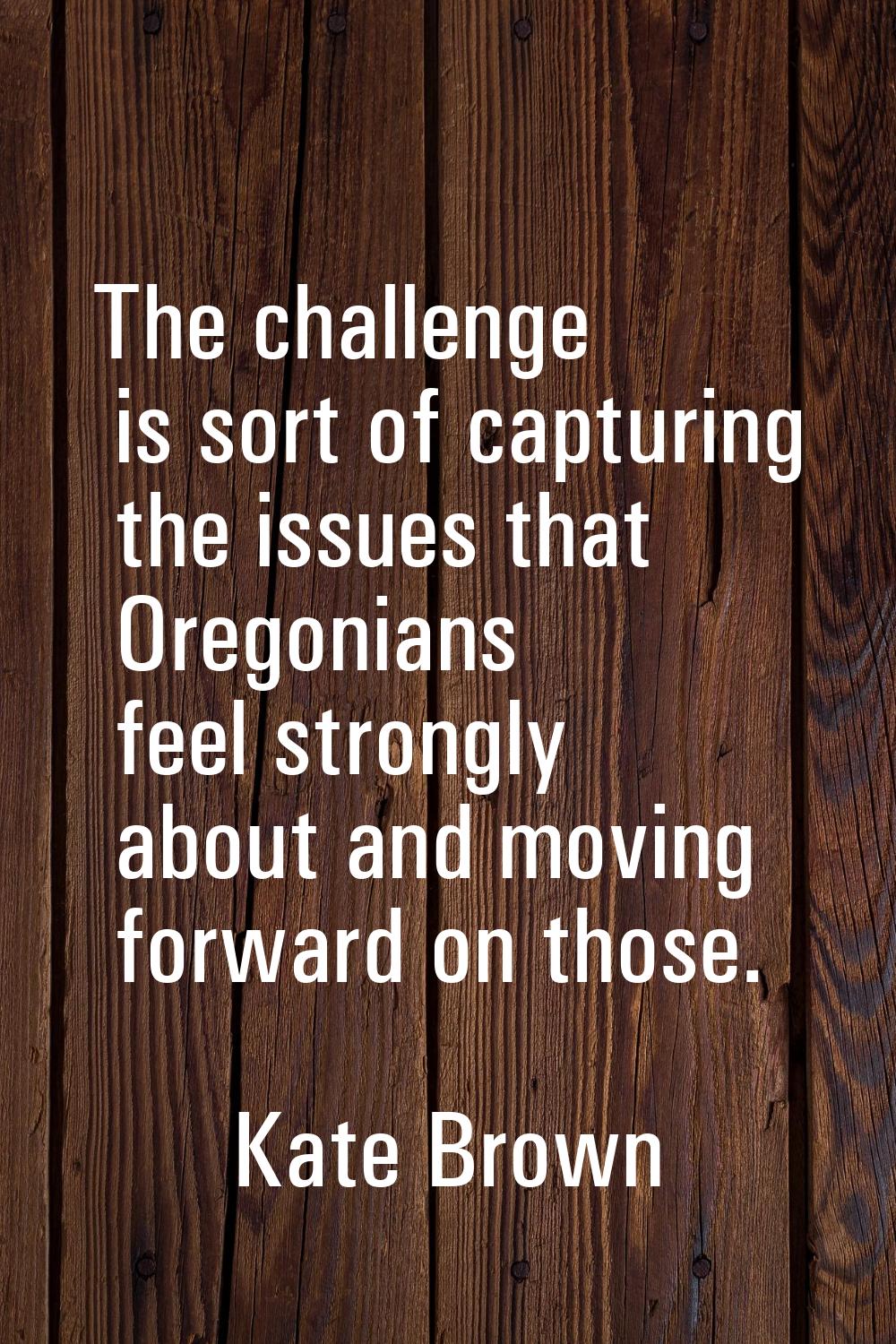 The challenge is sort of capturing the issues that Oregonians feel strongly about and moving forwar