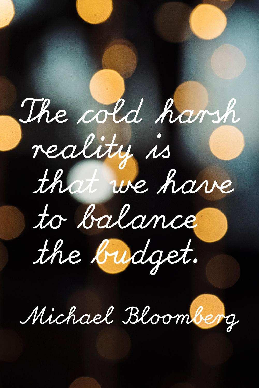 The cold harsh reality is that we have to balance the budget.