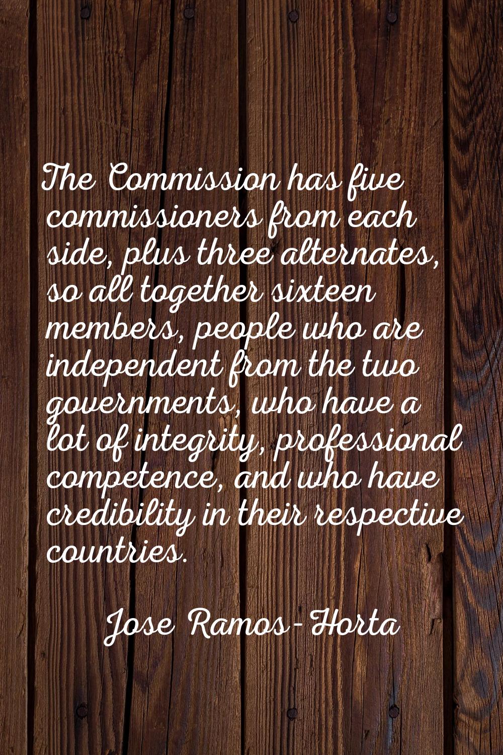 The Commission has five commissioners from each side, plus three alternates, so all together sixtee