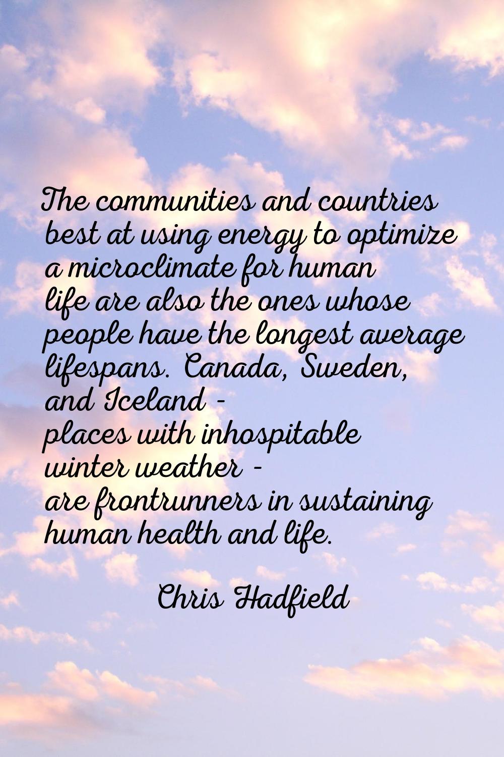 The communities and countries best at using energy to optimize a microclimate for human life are al