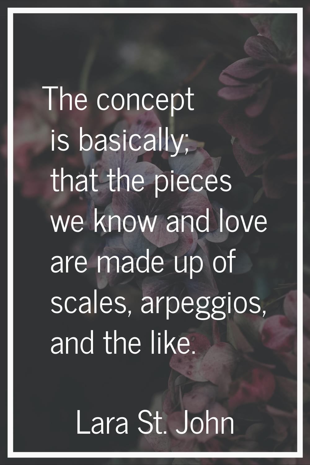 The concept is basically; that the pieces we know and love are made up of scales, arpeggios, and th