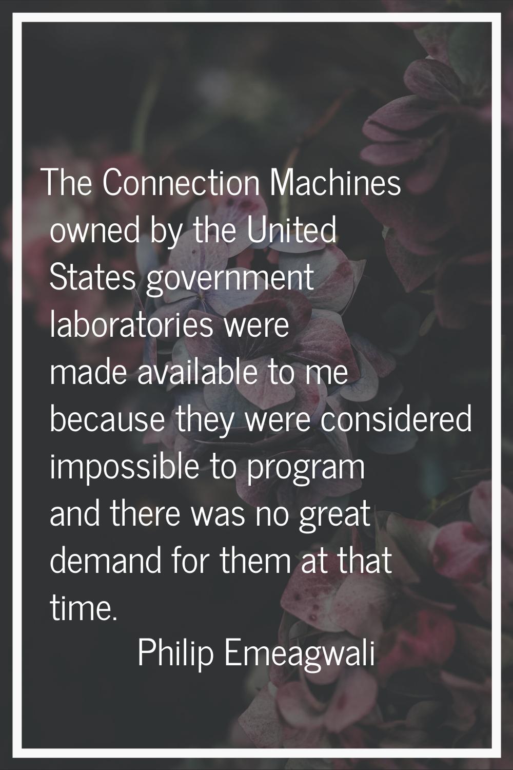 The Connection Machines owned by the United States government laboratories were made available to m