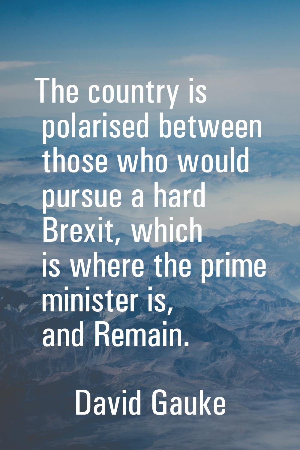 The country is polarised between those who would pursue a hard Brexit, which is where the prime min