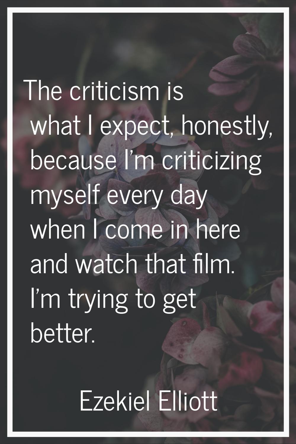 The criticism is what I expect, honestly, because I'm criticizing myself every day when I come in h