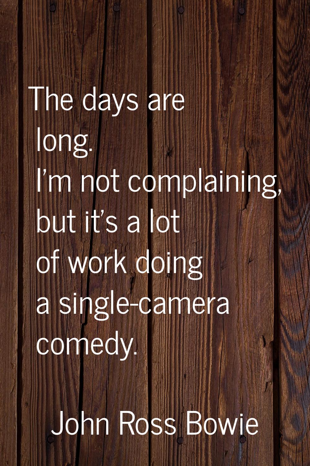 The days are long. I'm not complaining, but it's a lot of work doing a single-camera comedy.
