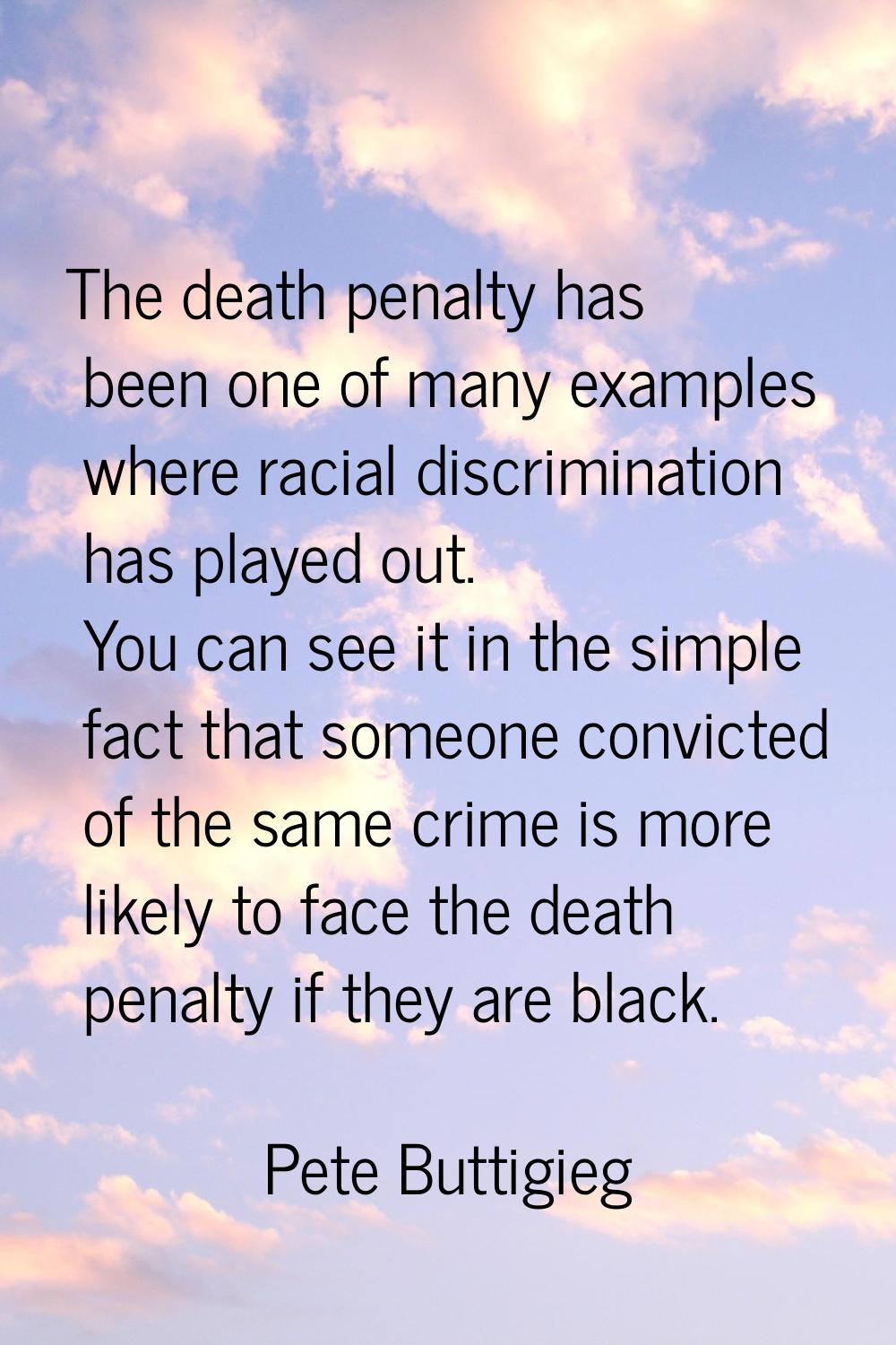 The death penalty has been one of many examples where racial discrimination has played out. You can