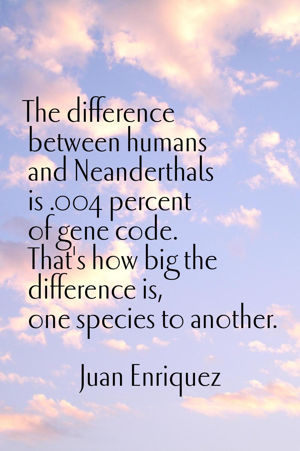 The difference between humans and Neanderthals is .004 percent of gene code. That's how big the dif