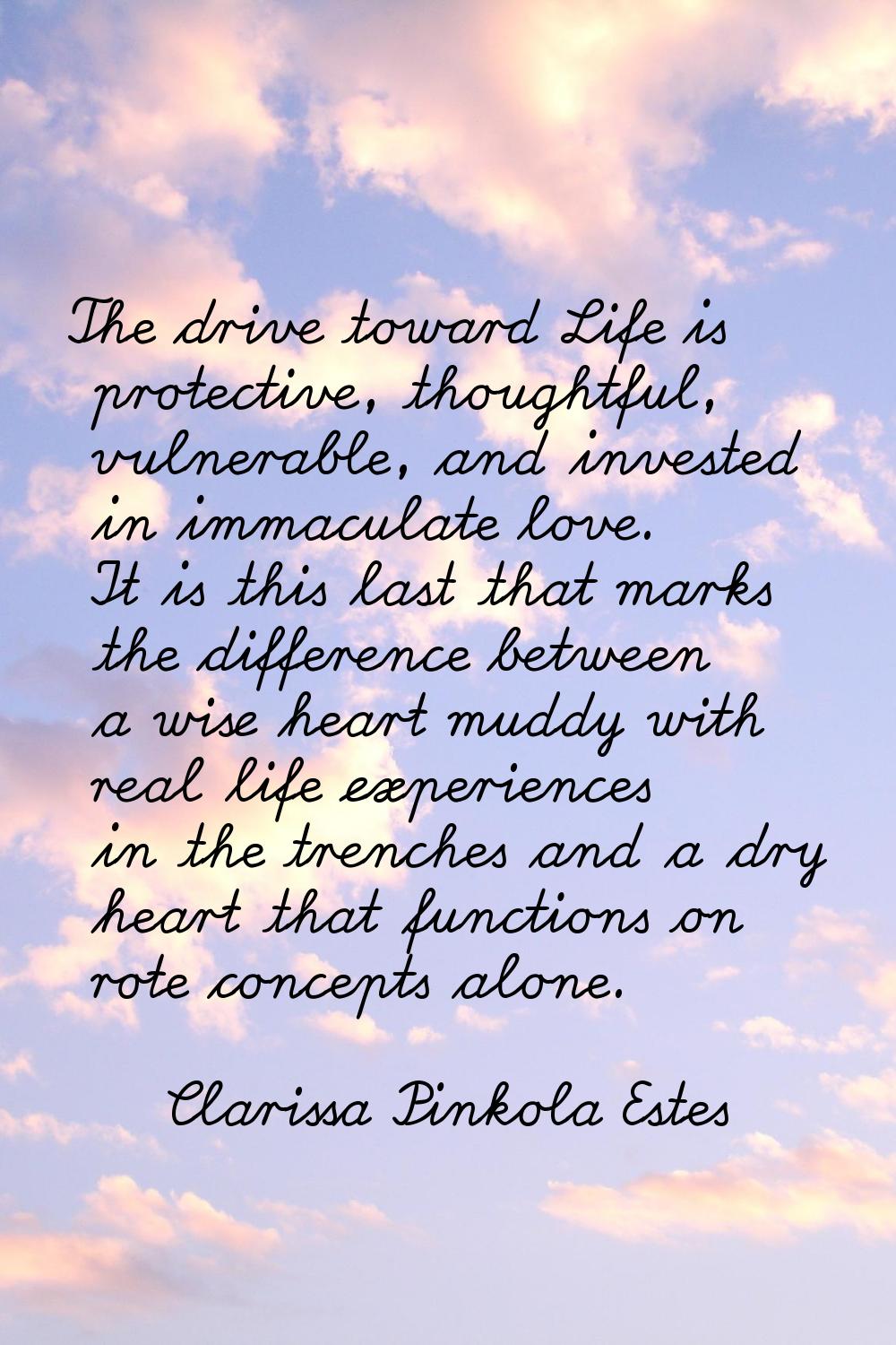 The drive toward Life is protective, thoughtful, vulnerable, and invested in immaculate love. It is