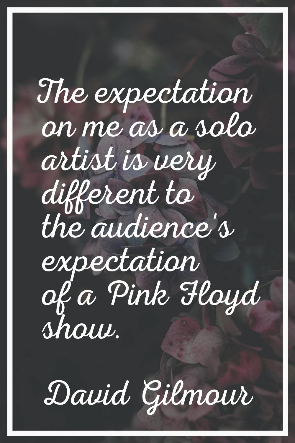 The expectation on me as a solo artist is very different to the audience's expectation of a Pink Fl