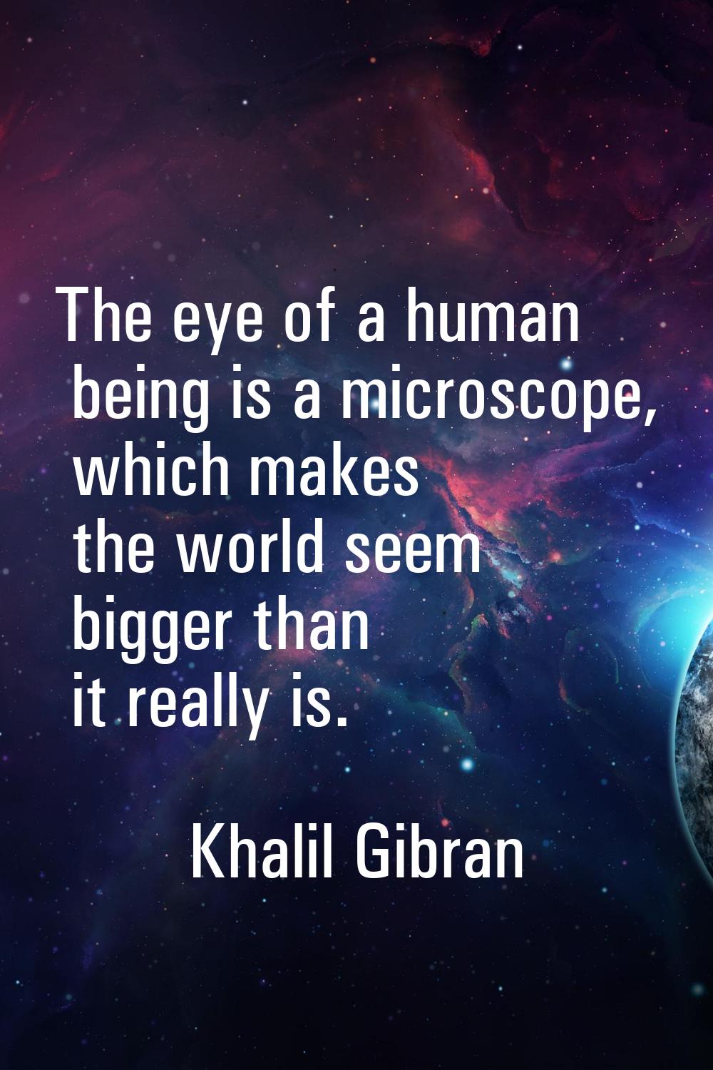 The eye of a human being is a microscope, which makes the world seem bigger than it really is.