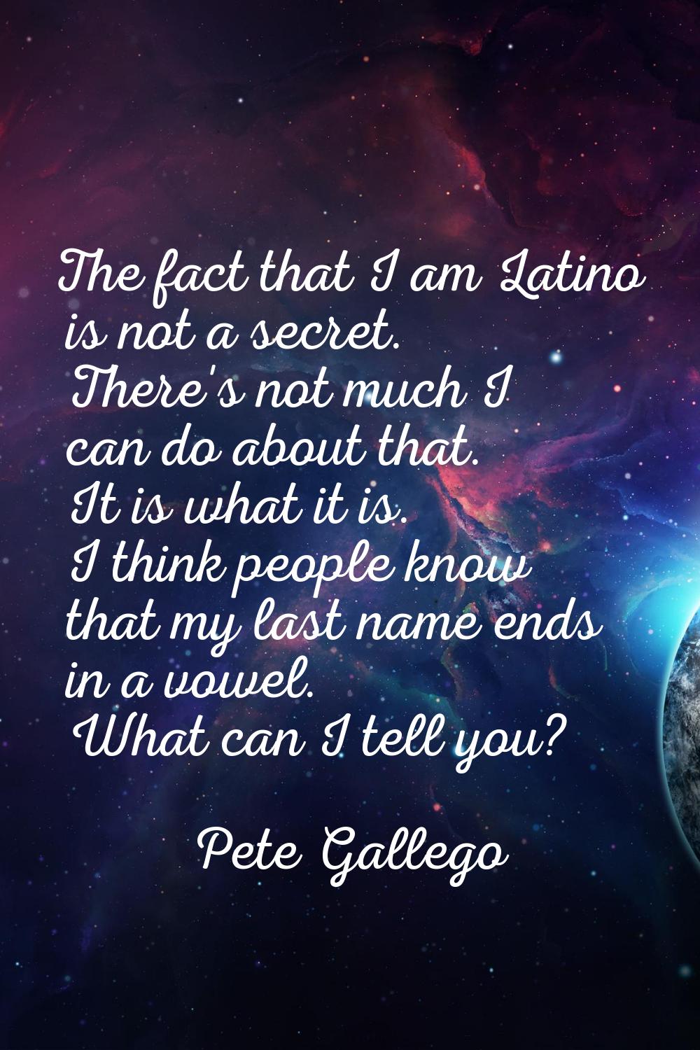 The fact that I am Latino is not a secret. There's not much I can do about that. It is what it is. 