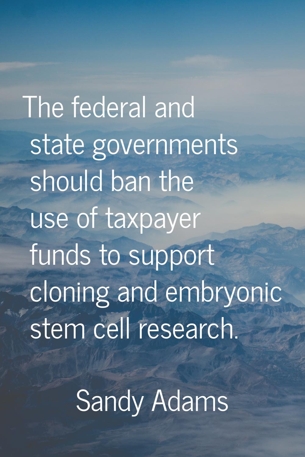 The federal and state governments should ban the use of taxpayer funds to support cloning and embry