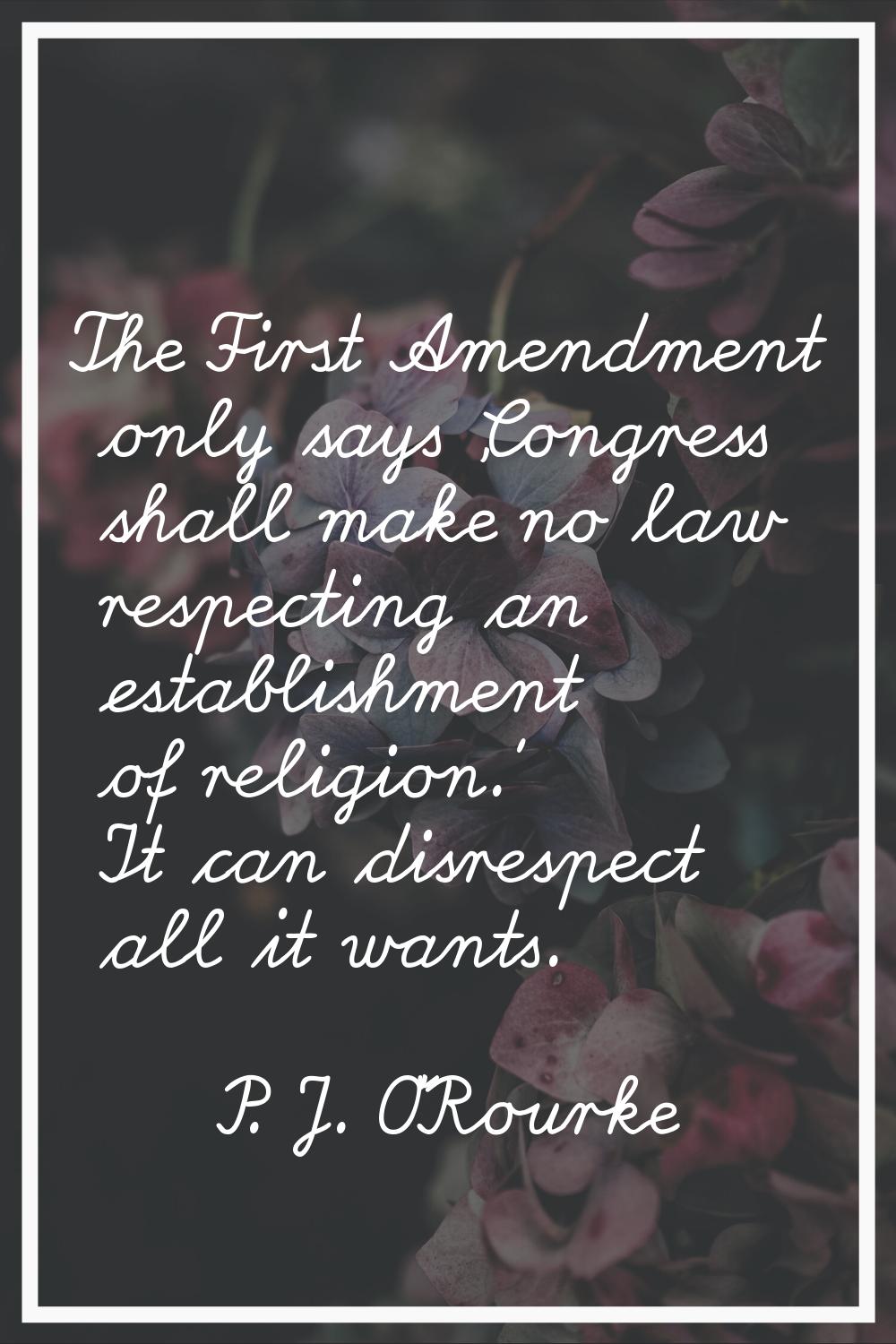 The First Amendment only says 'Congress shall make no law respecting an establishment of religion.'