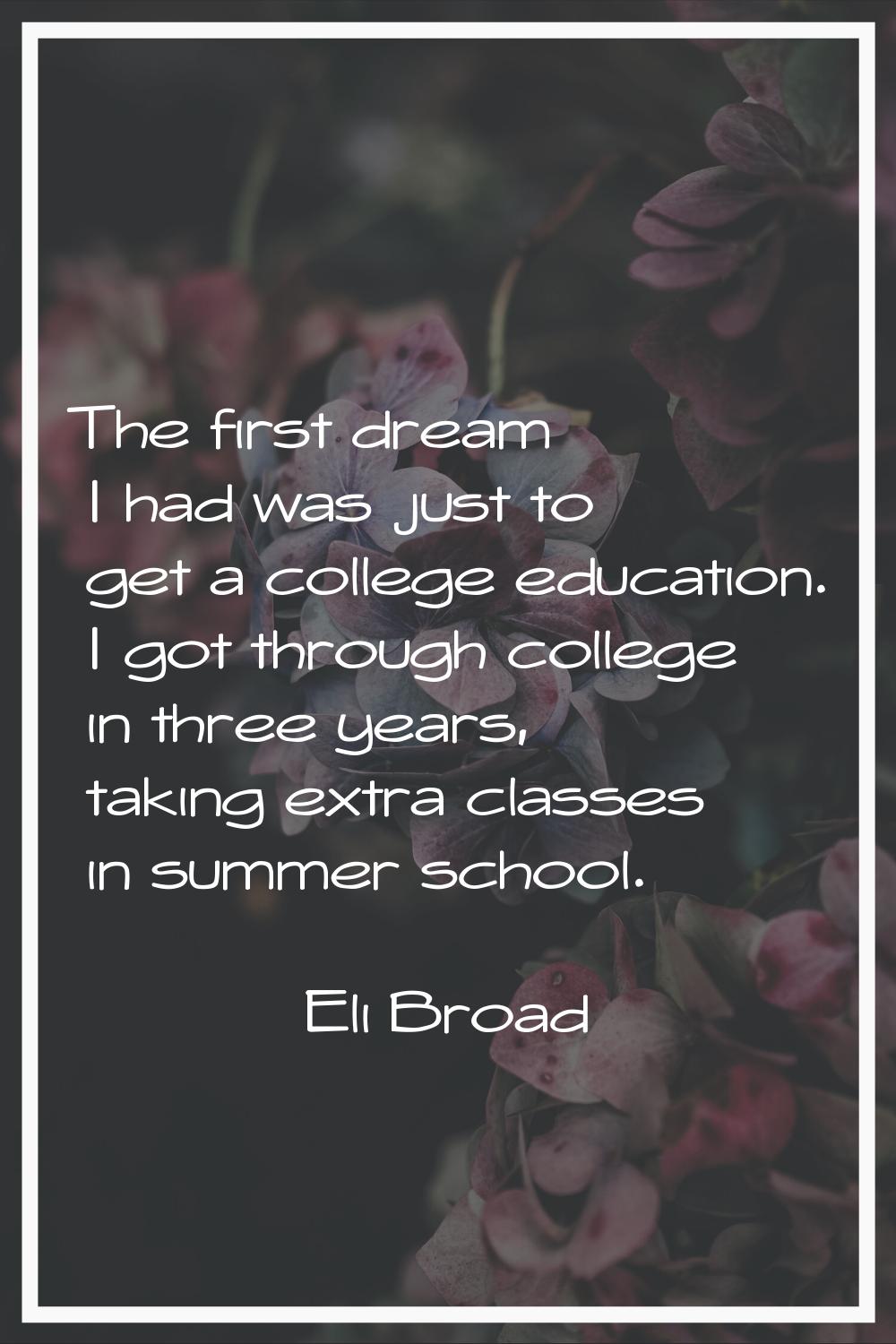 The first dream I had was just to get a college education. I got through college in three years, ta