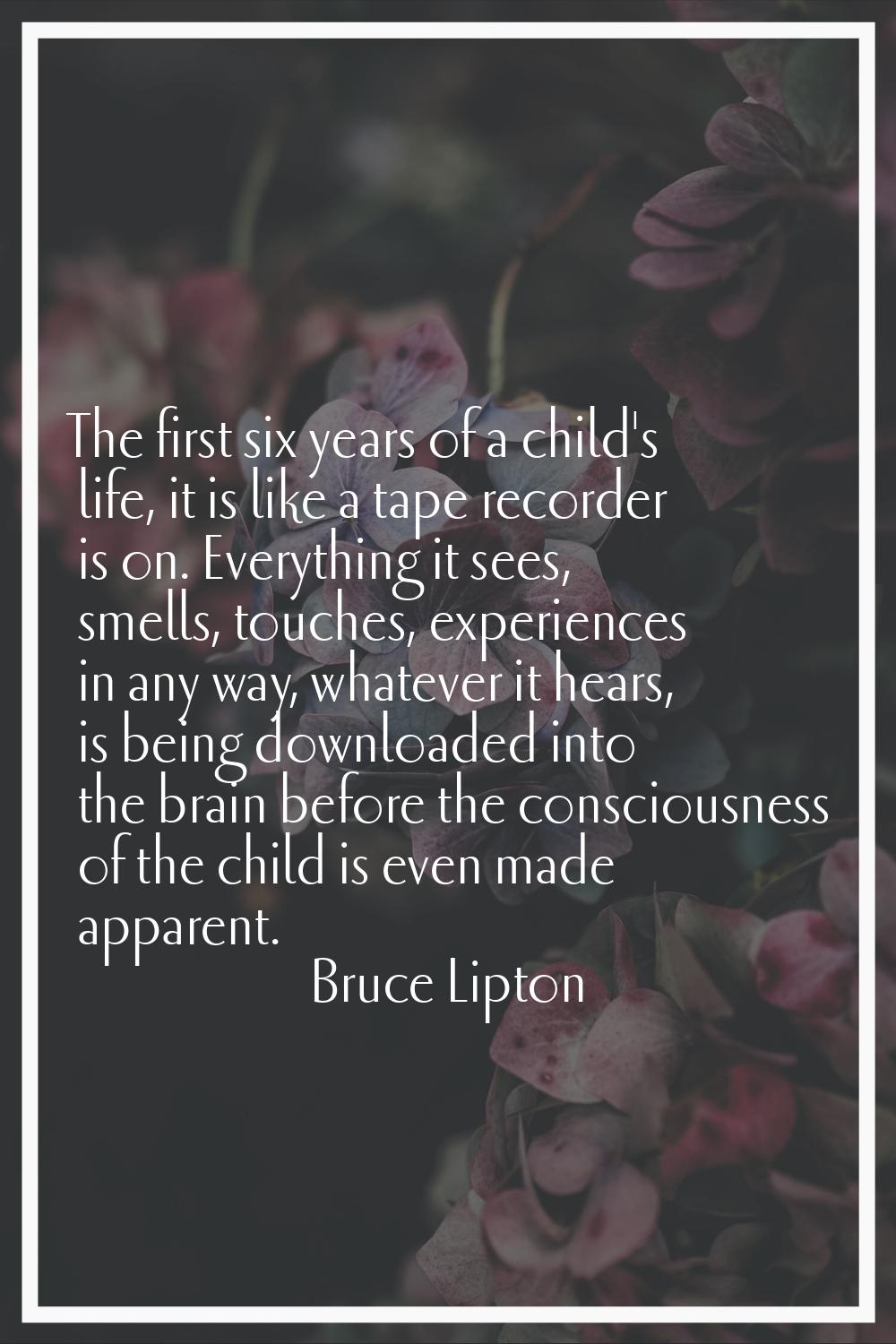 The first six years of a child's life, it is like a tape recorder is on. Everything it sees, smells