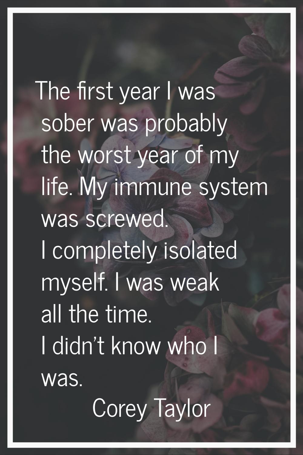 The first year I was sober was probably the worst year of my life. My immune system was screwed. I 