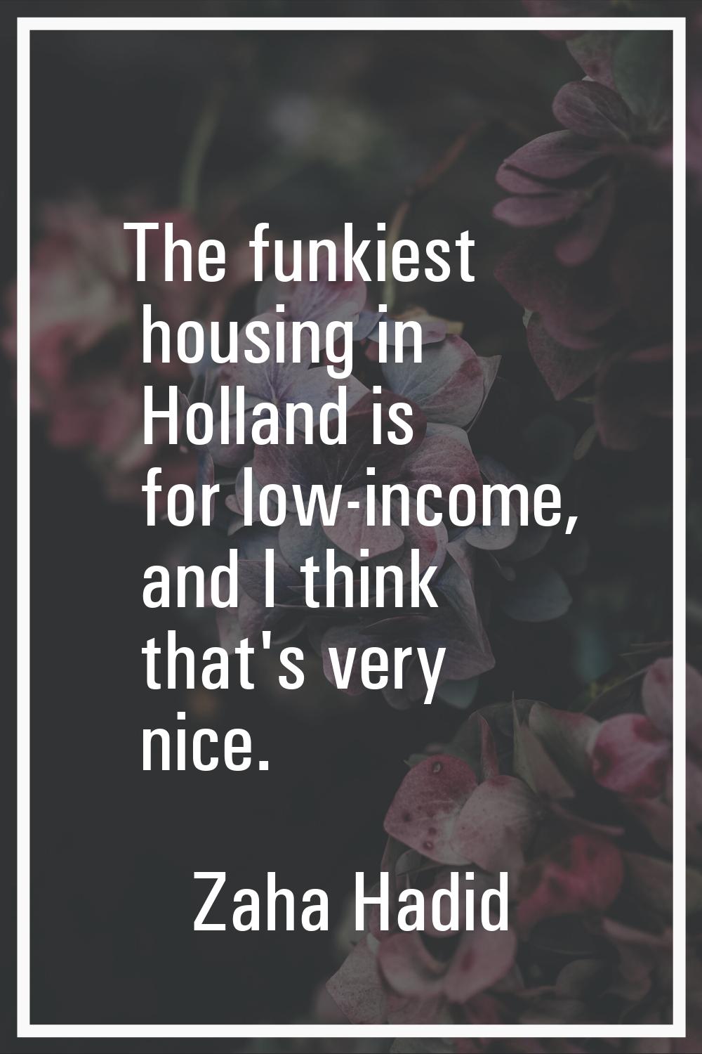 The funkiest housing in Holland is for low-income, and I think that's very nice.
