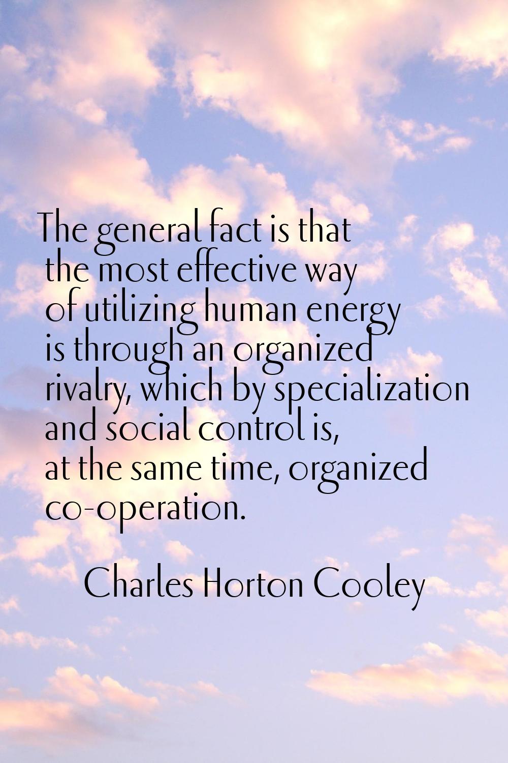 The general fact is that the most effective way of utilizing human energy is through an organized r