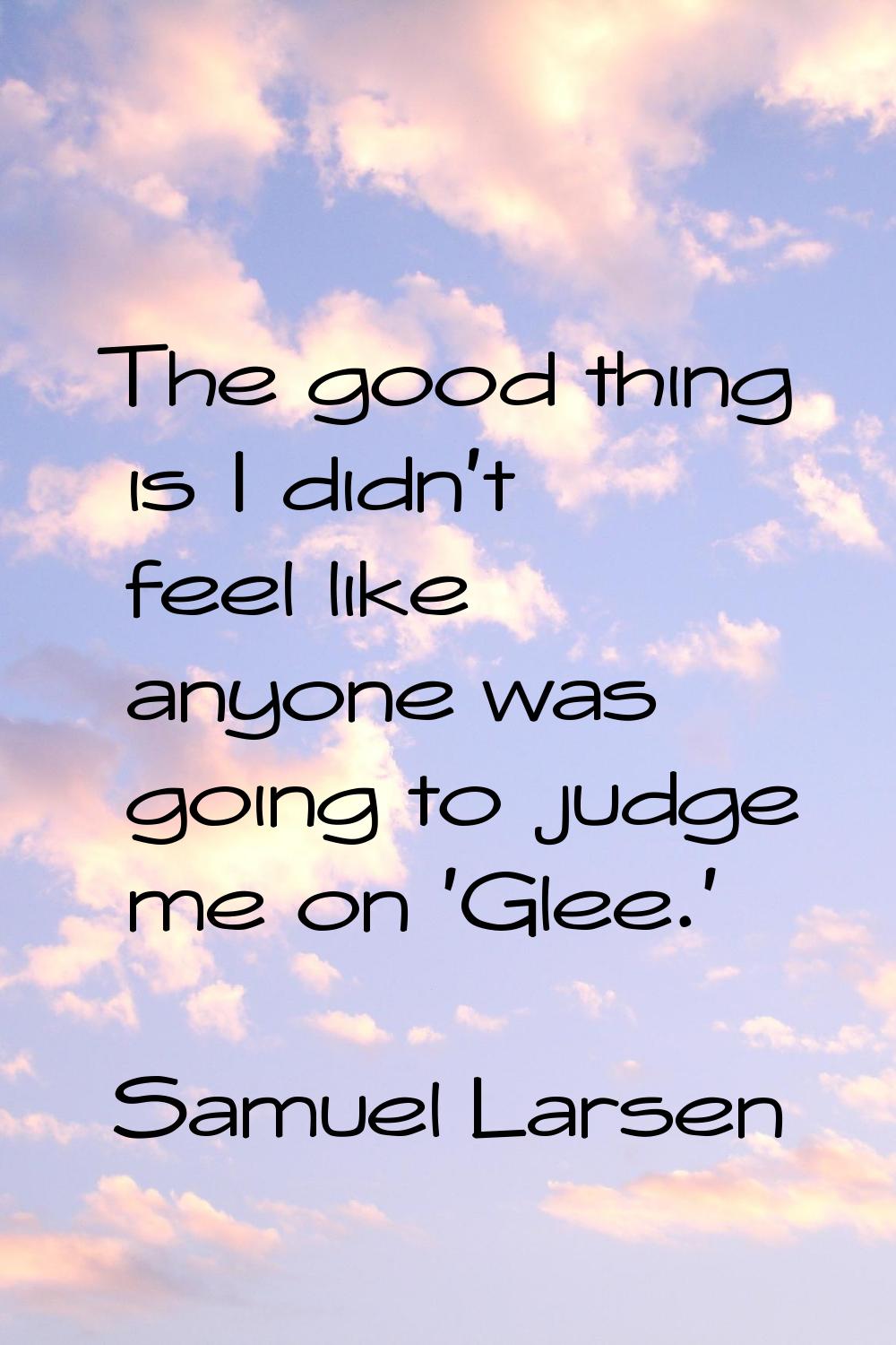 The good thing is I didn't feel like anyone was going to judge me on 'Glee.'