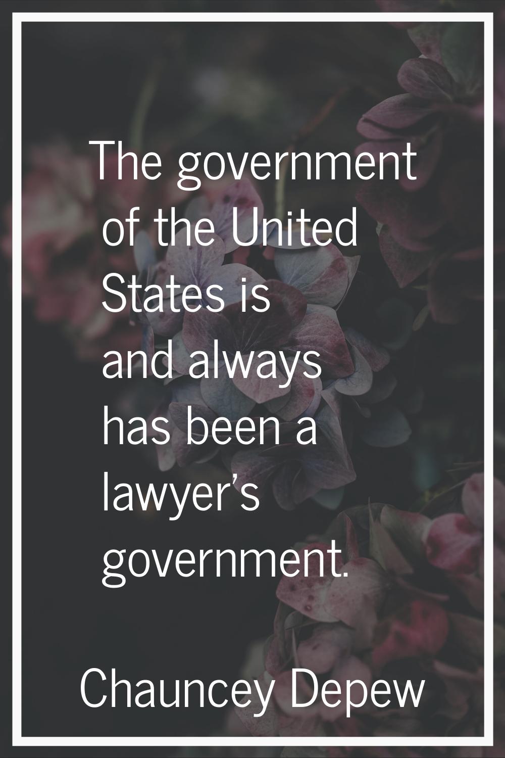 The government of the United States is and always has been a lawyer's government.