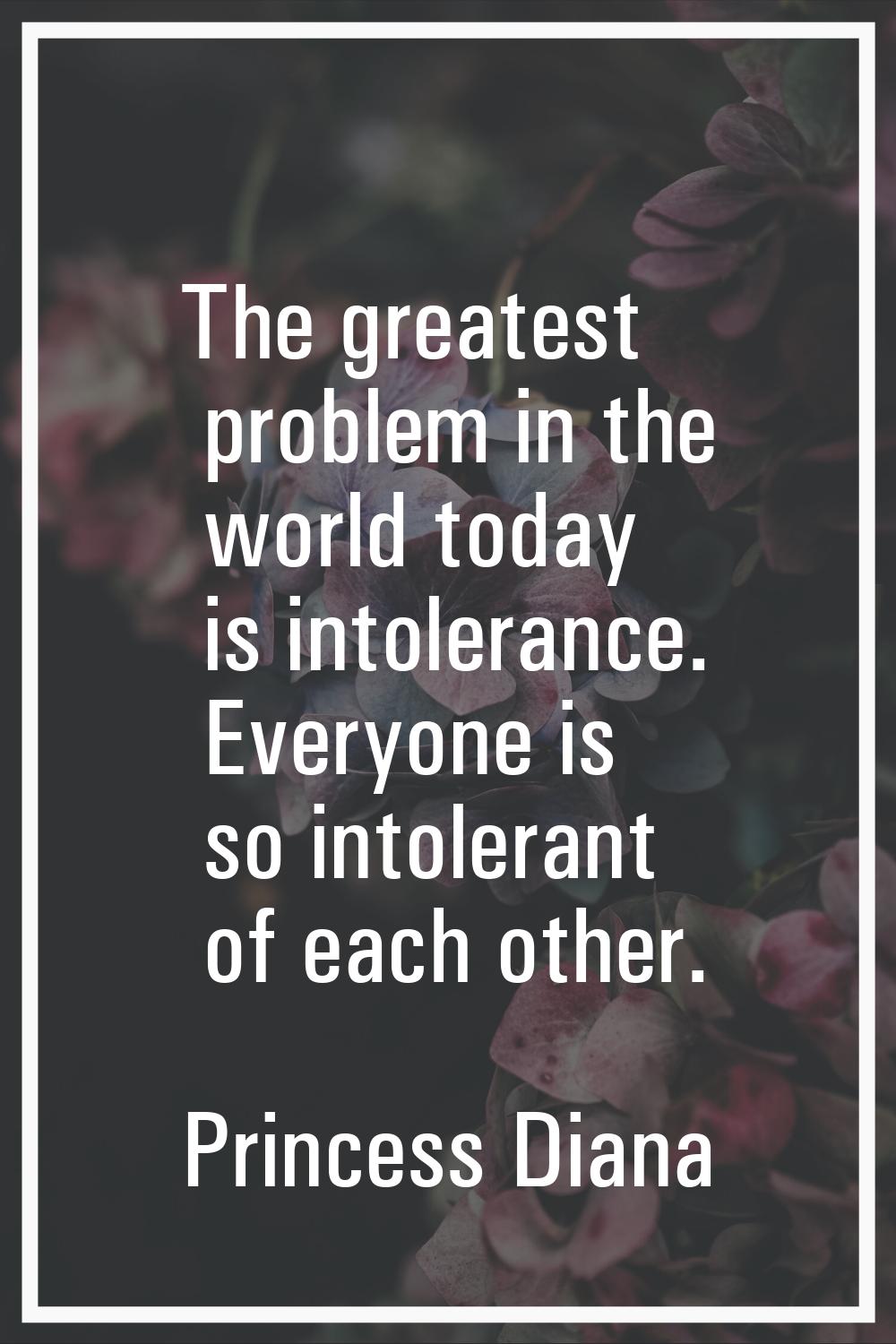 The greatest problem in the world today is intolerance. Everyone is so intolerant of each other.