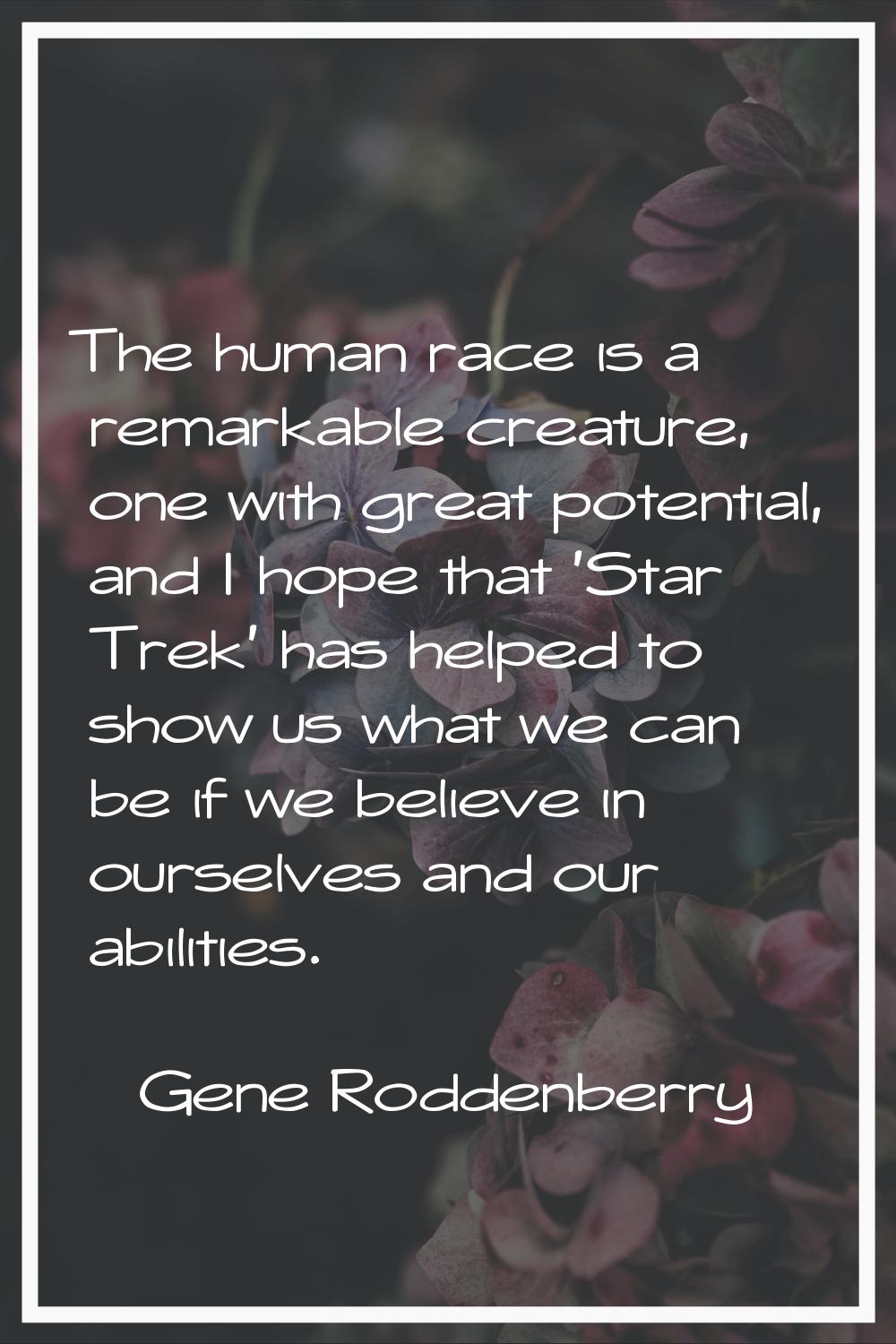 The human race is a remarkable creature, one with great potential, and I hope that 'Star Trek' has 