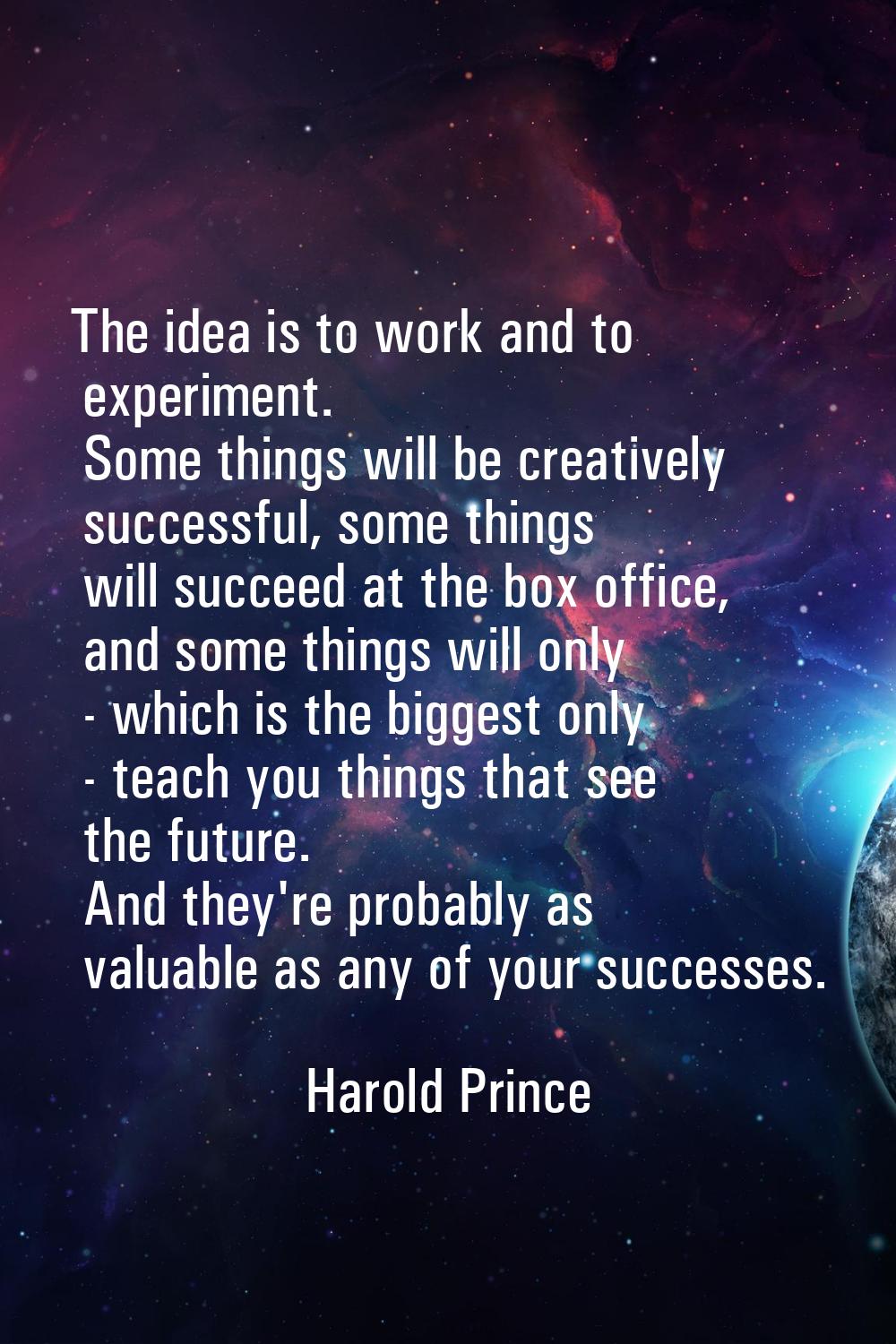 The idea is to work and to experiment. Some things will be creatively successful, some things will 