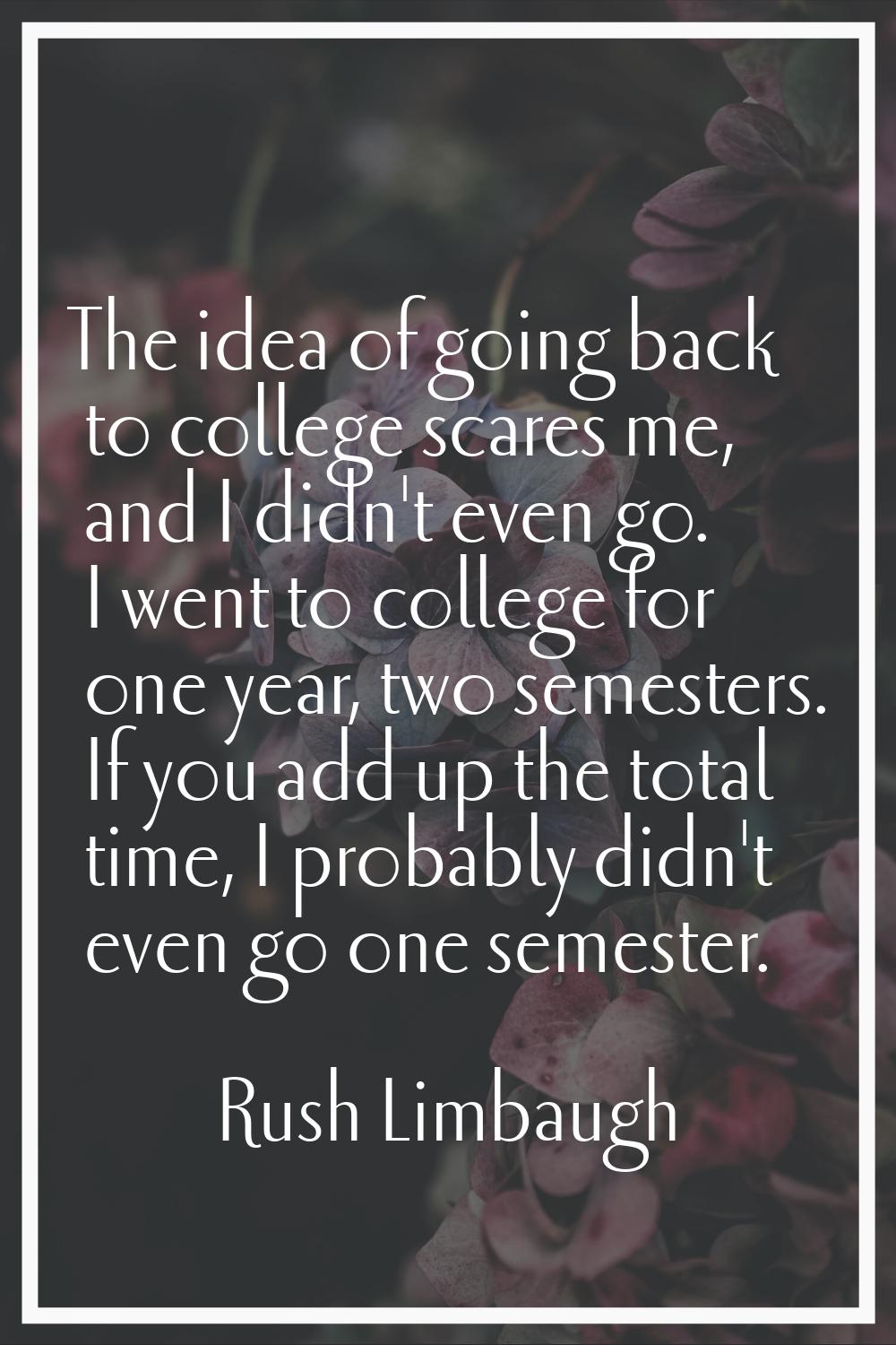 The idea of going back to college scares me, and I didn't even go. I went to college for one year, 