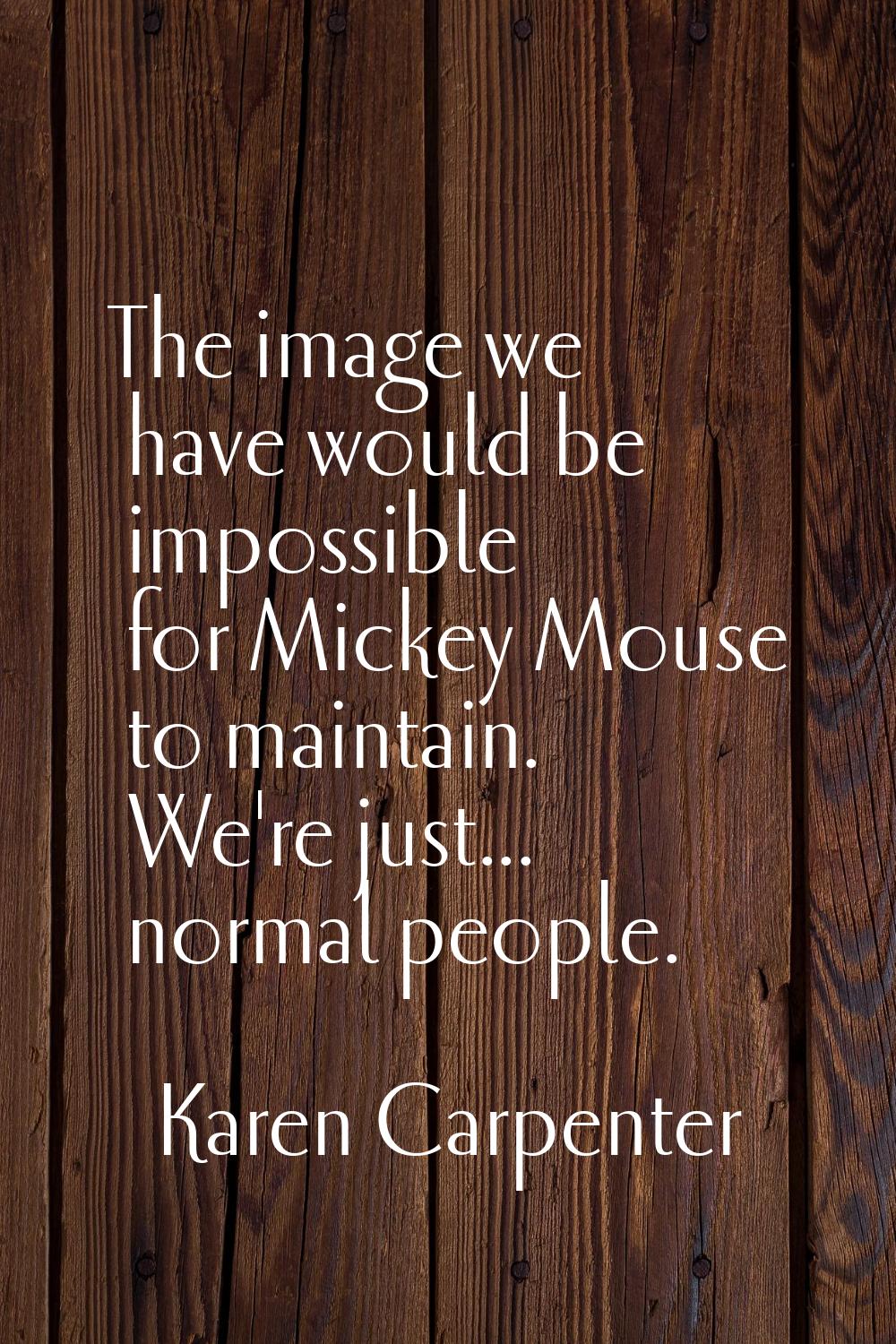 The image we have would be impossible for Mickey Mouse to maintain. We're just... normal people.