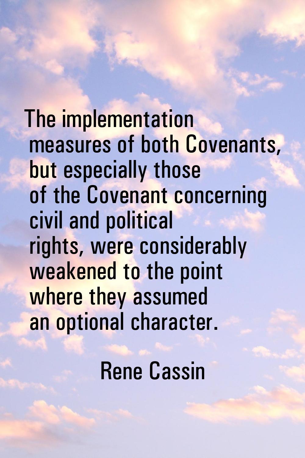 The implementation measures of both Covenants, but especially those of the Covenant concerning civi