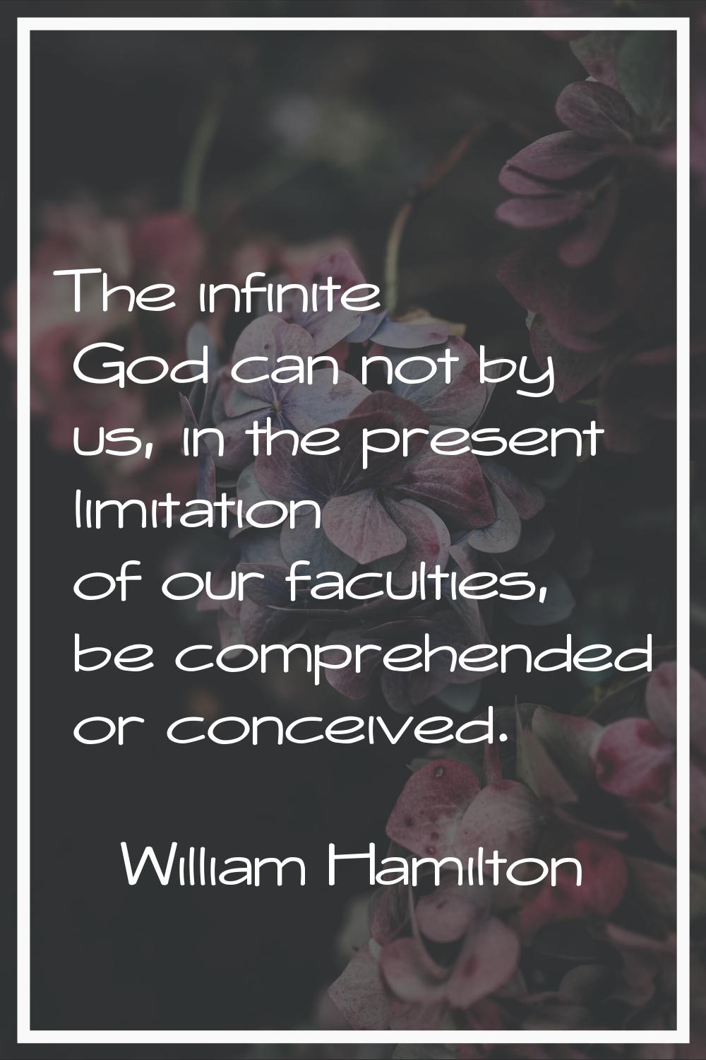 The infinite God can not by us, in the present limitation of our faculties, be comprehended or conc