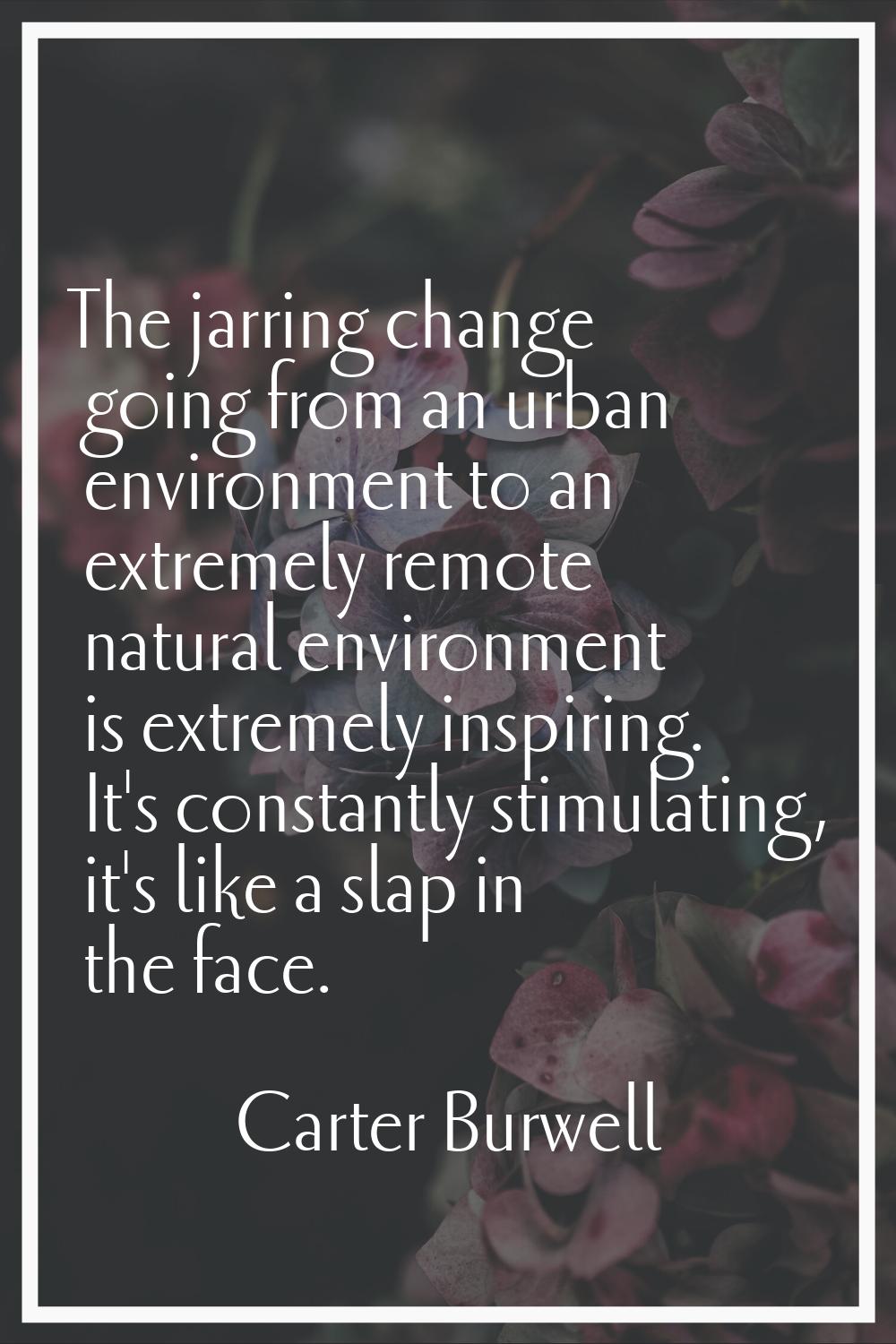 The jarring change going from an urban environment to an extremely remote natural environment is ex