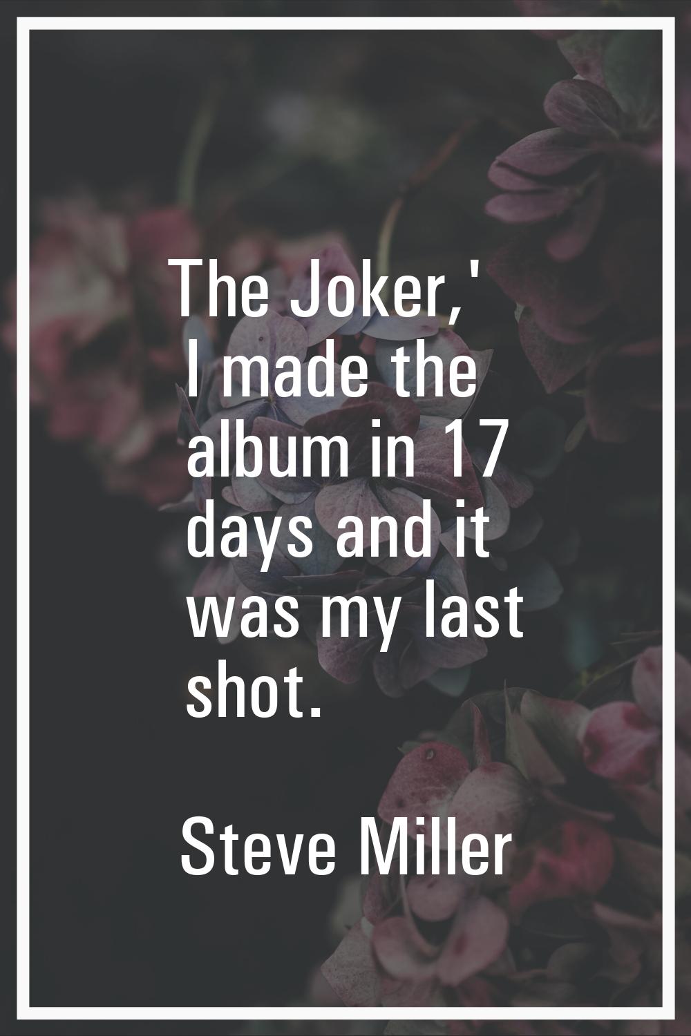 The Joker,' I made the album in 17 days and it was my last shot.