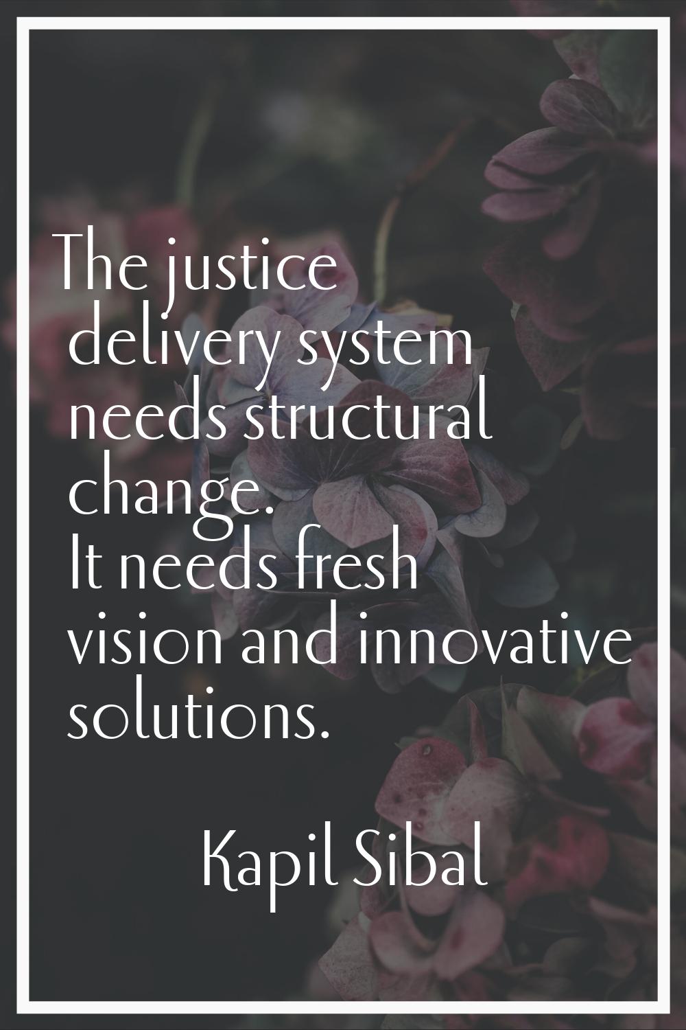 The justice delivery system needs structural change. It needs fresh vision and innovative solutions